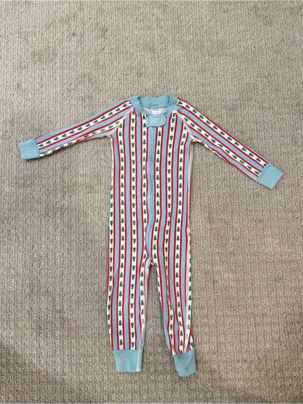 Hanna Andersson Unisex Cotton Christmas Tree One Piece Pajama Red Blue, 2T